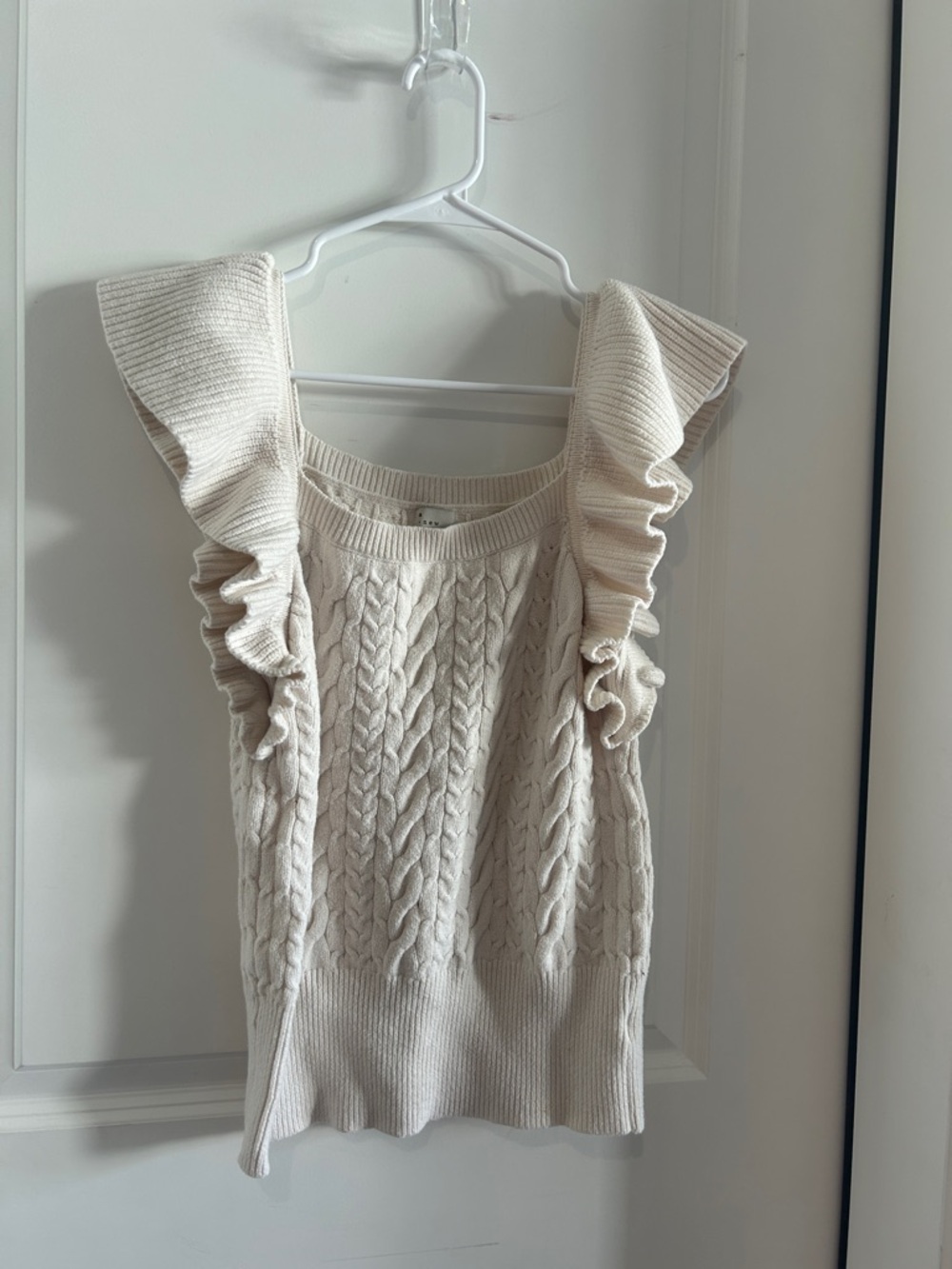 Cream Cable Knit off the shoulder Ruffle Sleeve Sweater Tank